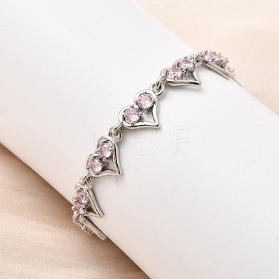 Heart Brass Micro Pave Cubic Zirconia Link Chain Bracelets BJEW-L715-01P-02-1