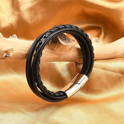 Braided Microfiber Leather Multi-strand Bracelets for Men BJEW-Z081-17P-1