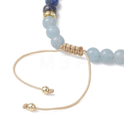 Natural Lapis Lazuli & Dyed Natural Quartz Imitation Aquamarine & Shell Pearl Round Beaded Braided Bead Bracelets BJEW-JB13392-03-1