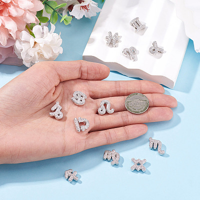 12Pcs 12 Styles Twelve Constellations Brass Micro Pave Clear Cubic Zirconia Pendants KK-TA0008-96P-1