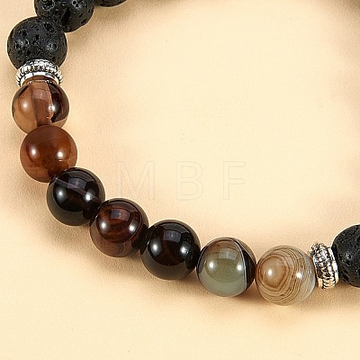 3Pcs 3 Colors Dyed Natural Agate Beads Stretch Bracelets BJEW-SZ0001-23-1