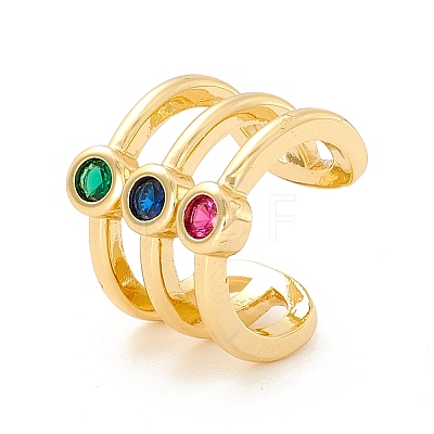 Colorful Cubic Zirconia Triple Line Wide Band Cuff Ring X-RJEW-K235-11G-1
