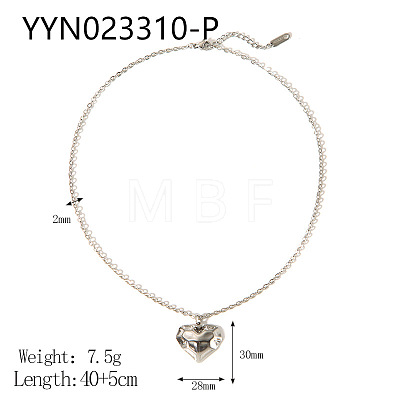 Stainless Steel Textured Puffy Heart Pendant Necklaces for Valentine's Day EI9252-4-1