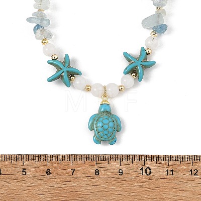 Ocean Dyed Synthetic Turquoise Turtle Pendant Necklaces NJEW-JN06397-02-1