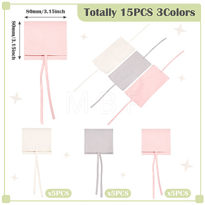 15Pcs 3 Colors Square Fiber Cloth Jewelry Pouches ABAG-TA0002-24-1