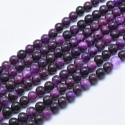Natural Lepidolite/Purple Mica Stone Beads Strands G-E444-40-6mm-1