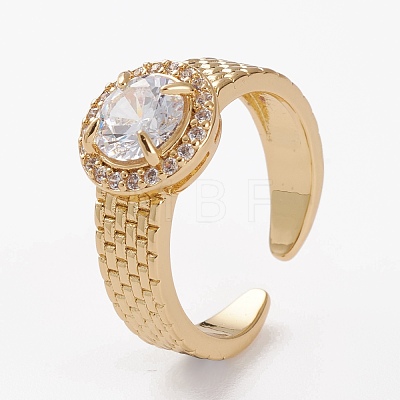 Brass Micro Pave Clear Cubic Zirconia Cuff Rings RJEW-C101-04-1