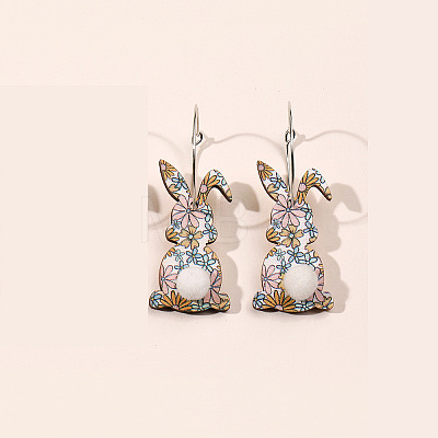 Easter Wood Dangle Earrings FS-WG30599-08-1