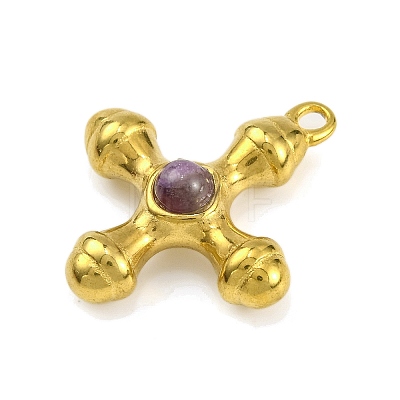 Natural Amethyst & 304 Stainless Steel Cross Pendants STAS-H221-01G-07-1