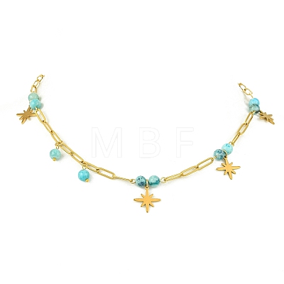 304 Stainless Steel Paperclip Chain Star Pendant Necklaces with Natural Hemimorphite Beads for Women NJEW-JN06251-02-1