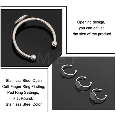 3 Size Stainless Steel Open Cuff Finger Ring Finding STAS-CA0001-92P-1