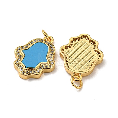 Brass Micro Pave Cubic Zirconia with Synthetic Turquoise Pendants KK-K356-24B-G-1