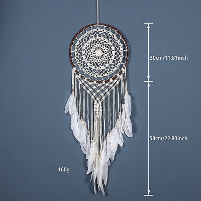 Iron Bohemian Woven Web/Net with Feather Macrame Wall Hanging Decorations PW-WG35995-01-1