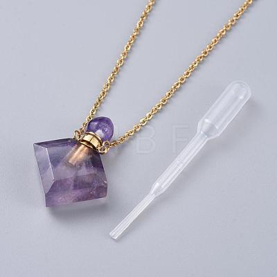 Natural Fluorite Perfume Bottle Pendant Necklaces NJEW-F266-03-1