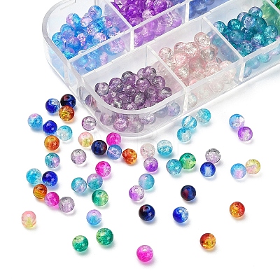 480Pcs 12 Colors Spray Painted & Baking Painted Crackle Glass Beads Strands CCG-YW0001-09-1