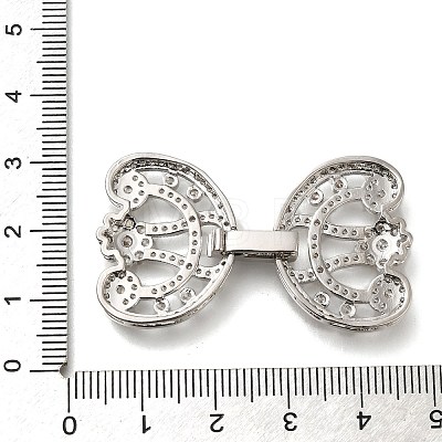 Rack Plating Flower Brass Micro Pave Clear Cubic Zirconia Fold Over Clasps KK-H512-07P-1