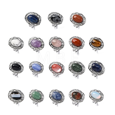 Oval Natural & Synthetic Gemstone Finger Rings RJEW-M063-01P-1