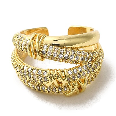 Brass Micro Pave Cubic Zirconia Rings for Women RJEW-E295-11G-1