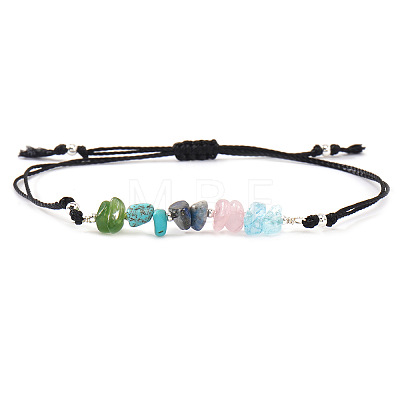 Natural Mixed Gemstone Chips & Brass Beads Link Bracelets CL3934-7-1