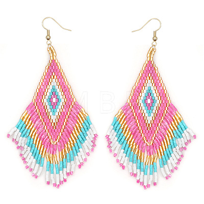 Bohemian Handmade Glass Seed Beads Tassel Dangle Earrings CB9270-4-1