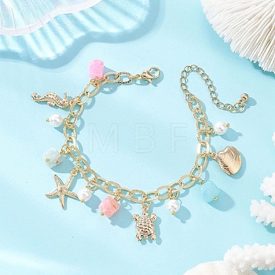 Ocean Theme 304 Stainless Steel Charm Bracelets BJEW-JB13788-1