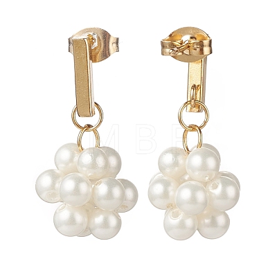 Shell Pearl Braided Ball Dangle Stud Earrings EJEW-TA00107-1