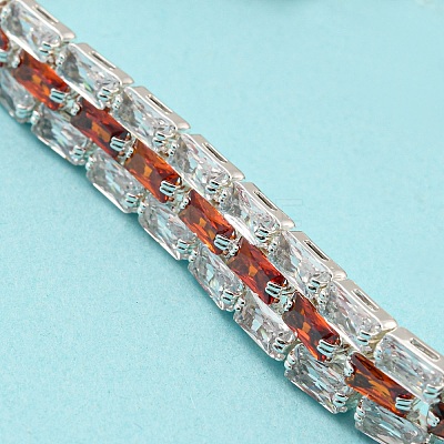 Rack Plating Brass Micro Pave Orange Red Cubic Zirconia Rectangle Link Chain Bracelets BJEW-Q771-06S-02-1