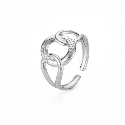 304 Stainless Steel Interlocking Ring Cuff Ring RJEW-N038-042P-1