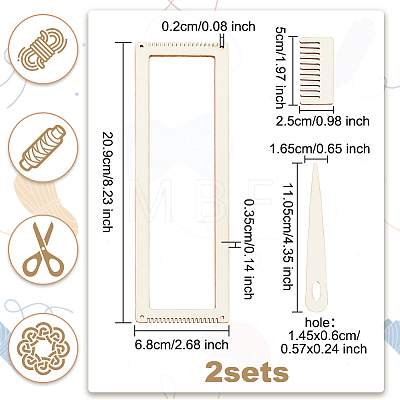 Rectangle Wooden Weaving Loom Sets WOOD-WH0029-11-1