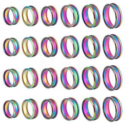 24Pcs 6 Styles 201 Stainless Steel Grooved Finger Ring Settings STAS-ME0003-12MC-1