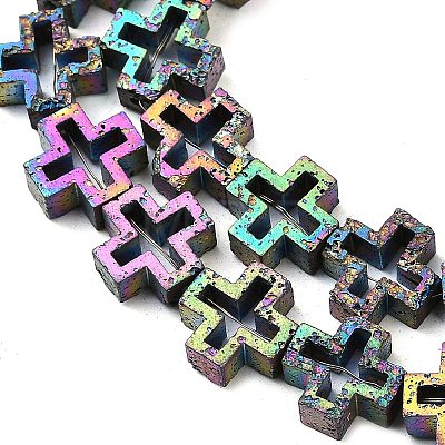 Electroplated Natural Lava Rock Beads Strands G-K388-02F-1