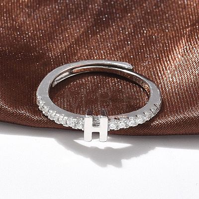 S925 Sterling Silver Adjustable Letter Rings for Women RJEW-M068-01P-H-1