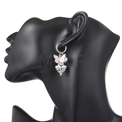 Flower with Butterfly 304 Stainless Steel Hoop Earrings EJEW-JE06749-01-1