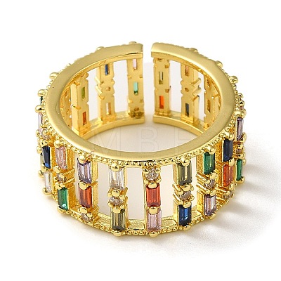 Rack Plating Brass Micro Pave Colorful Cubic Zirconia Rectangle Open Cuff Ring RJEW-M162-37G-1
