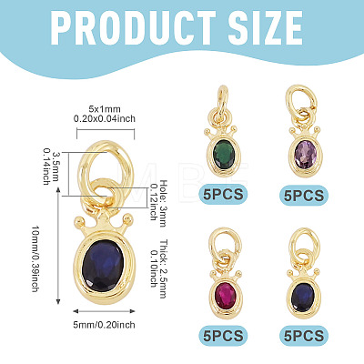 20Pcs 4 Colors Brass Cubic Zirconia Charms KK-TA0009-13C-1