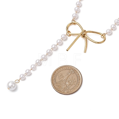 Shell Pearl & ABS Plastic Imitation Pearl Round Beaded Bowknot Pendant Necklaces for Women NJEW-JN05060-1