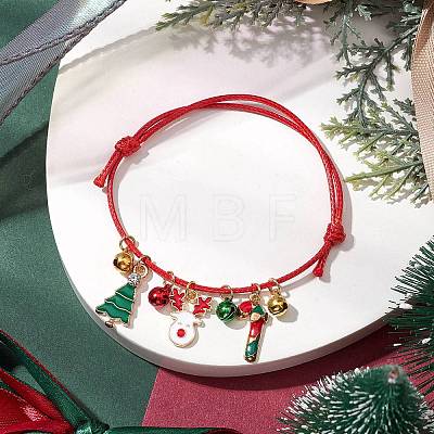 Christmas Tree & Candy Cane & Deer Alloy Enamel Charm Bracelets BJEW-JB10836-01-1