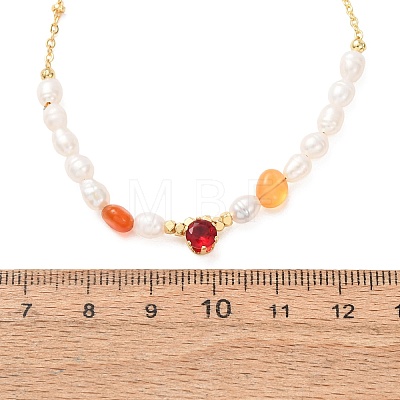 Natural Carnelian Chip and Rice Natural Pearl Beaded Necklaces GG-CBA3297-15G-E-1