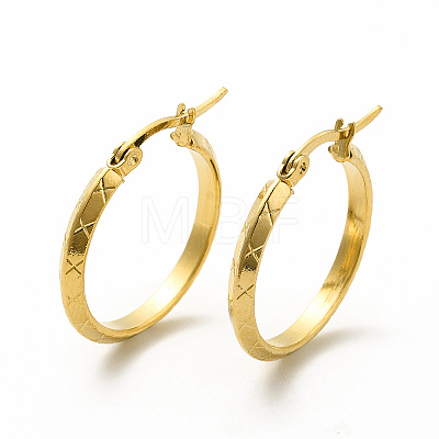 201 Stainless Steel Grooved Hoop Earrings with 304 Stainless Steel Pin for Women EJEW-M214-13B-G-1