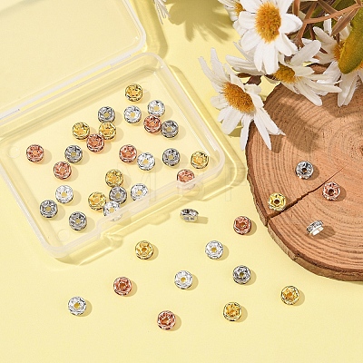40Pcs 4 Colors Brass with Crystal Rhinestone Spacer Beads KK-YW0001-39-1