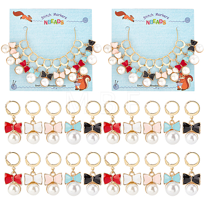 Alloy Enamel Bowknot Locking Stitch Markers HJEW-PH01572-1