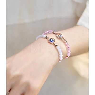 5Pcs 5 Style Rhinestone Evil Eye Link Bracelets Set with Glass & Resin Beaded BJEW-SW00104-1