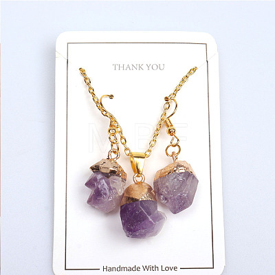 Nuggets Natural Amethyst Pendant Necklaces & Dangle Earrings Sets FS-WGD81FA-01-1