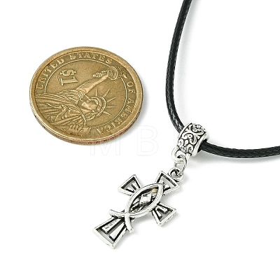 Tibetan Style Alloy Cross Pendant Necklaces NJEW-JN04555-1