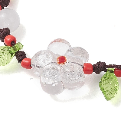 Handmade Silver Foil Glass Lampwork & Natural White Jade Beads Braided Bead Bracelets for Women BJEW-JB12728-01-1