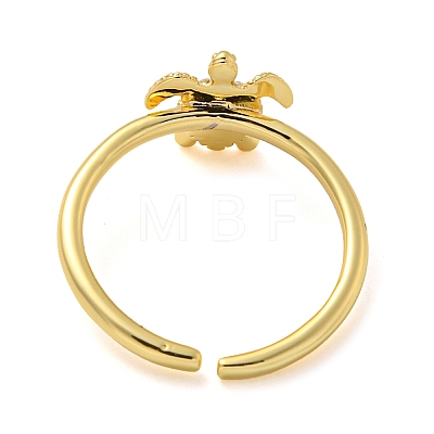 Rack Plating Brass Sea Turtle Open Cuff Rings for Women RJEW-C081-02G-1