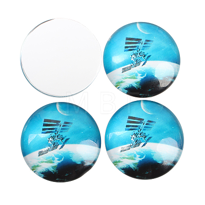 Starry Sky Printed Glass Half Round/Dome Cabochons GGLA-N004-25mm-D-1