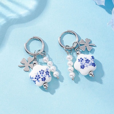 304 Stainless Steel Flower Hoop Earrings EJEW-JE06733-1