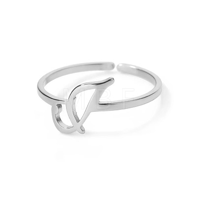 Adjustable 201 Stainless Steel Letter Open Cuff Rings for Women FS-WG61269-36-1