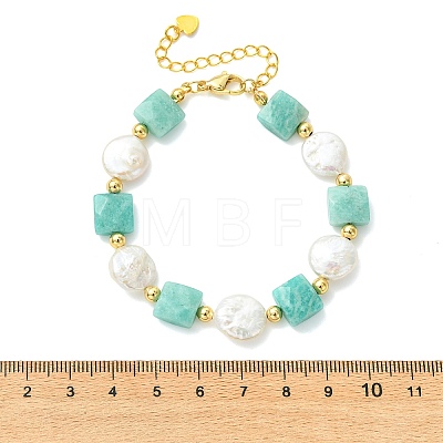 Natural Amazonite & Keshi Pearl Beaded Bracelets for Women BJEW-JB14007-01-1